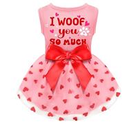 og Valentines Day Clothes I Woof You So Much Dog Valentines Outfit Red Tulle Dog Dress with Bowknot for Small Medium Large Dogs Cat Girl