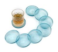 OGA Modern Clear Coaster Set of 8- Glass Coasters for Drinks Crystal Coasters Round Cup Coasters Coffee Table Decor for Office, Kitchen, Bar, Dining Room, Living Room, Patio(Clear Blue)