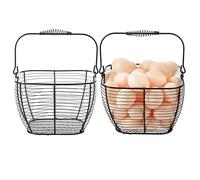 OGANAZI 2 Pack Black Square Wire Egg Baskets Metal Egg Holder Storage for Kitchen Collecting Basket Wire Basket with Handle
