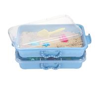 OGANAZI 2 Pack Portable Sand Trays with Lid&Handles Plastic Sandboxes, Blue | Sensory Bins Play Tray for Indoor Outdoor Sensory Activities, Kinetic Sand Box, Sand Pit with Lid, Magic Sand Tray