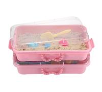 OGANAZI 2 Pack Portable Sand Trays with Lid&Handles Plastic sandboxes Sensory Bins Play Tray for Indoor Outdoor Sensory Activities, 38 * 25 * 8cm, Pink