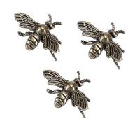 OGANAZI 3 PCS Vintage Brass Bee Figurines Home Decor Animal Statues | Solid Metal Animal Insect for Home Office Garden, Long Horn Bug, Desk Crafts Gift, Beetle + Unicorn Fairy + Halberd Helmet