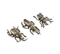 OGANAZI 3PCS Vintage Brass Insect Home Decor, Statues Sculpture Solid Metal Animal Insect for Home Office Garden, Long Horn Bug Desk Decoration Crafts Gift, Beetle + Unicorn Fairy + Halberd Helmet