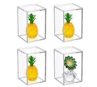 OGANAZI 4 Pack Clear Acrylic Stackable Display Boxes with Sliding Lid, Dust-proof Display Storage Boxes Stand, Transparent Showcase for Action Figures, Figures Toys, Shells, 7.6*7.6*11.8cm