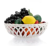 OGANAZI Ceramic Fruit Bowl for Kitchen Counter, Large Fruit Basket for Table Countertop, Decorative Woven Fruit Bowl Fruit Storage Basket for Home, Kitchen Counter Serving Bowl for Fruit, 24.8*8.1cm