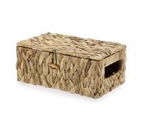 OGANAZI Natural Water Hyacinth Wicker Boxes, Woven Wicker Baskets, Medium | Woven Wicker Storage Baskets with Lids, Shelf Baskets Storage Large Wicker Basket for Bathroom Bedroom Kitchen Office Cabinet