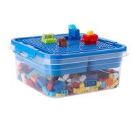 OGANAZI Plastic Building Block Bricks Storage Box, 24 * 24 * 11cm, Blue | Lego Box with Sorting Tray and Building Plate Lid for Interlocking Building Accessories, Lego Storage, Lego Head Storage