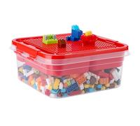 OGANAZI Plastic Building Block Bricks Storage Box, 24 * 24 * 11cm, Red | Lego Box with Sorting Tray and Building Plate Lid for Interlocking Building Accessories, Lego Storage, Lego Head Storage