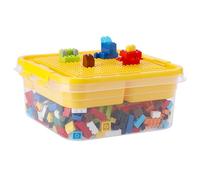 OGANAZI Plastic Building Block Bricks Storage Box, 24 * 24 * 11cm, Yellow | Lego Box with Sorting Tray and Building Plate Lid for Interlocking Building Accessories, Lego Storage, Lego Head Storage