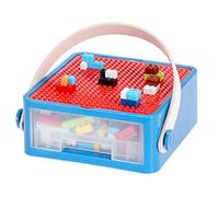 OGANAZI Plastic Building Block Bricks Storage Box Containers with Carrying Handle and building Lid for Interlocking Building Accessories, Portable Lego Box, Lego Storage, Blue+Red, Only Box