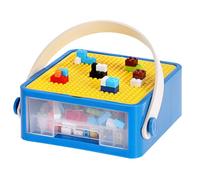 OGANAZI Plastic Building Block Bricks Storage Box Containers with Carrying Handle and building Lid for Interlocking Building Accessories, Portable Lego Box, Lego Storage, Blue+Yellow, Only Box