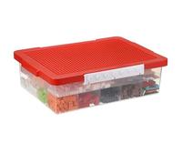 OGANAZI Plastic Building Block Bricks Storage Box Containers with Sorting Tray and Building Plate Lid, Lego Box Lego Organiser with Snap, Double Layers and 30 Compartments, Red, 32.5 * 23.5 * 11cm