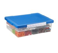 OGANAZI Plastic Building Block Bricks Storage Box Containers with Sorting Tray and Building Plate Lid, Lego Box Lego Organiser with Snap, Double Layers and 30 Compartments, Blue, 32.5 * 23.5 * 11cm