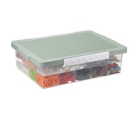 OGANAZI Plastic Building Block Bricks Storage Box Containers with Sorting Tray and Building Plate Lid, Lego Box Lego Organiser with Snap, Double Layers and 30 Compartments, Green, 32.5 * 23.5 * 11cm