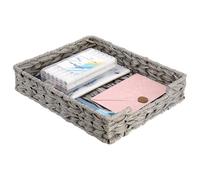OGANAZI Plastic Rattan Paper Holder File Organizer, Rectangle Letter Organizer File Basket, Woven Wicker Serving Tray Storage Tray for Desk Accessories, Decorative Serving Basket 32.5*26.5*6.5cm Grey