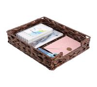 OGANAZI Plastic Rattan Paper Holder File Organizer, Rectangle Letter Organizer File Basket, Woven Wicker Serving Tray Storage Tray for Desk Accessories, Decorative Serving Basket 32.5*26.5*6.5cm Brown