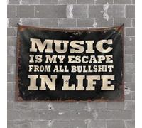 OGBD Funny Bar Decor Music Is My Escape From All Bullshit In Life Tapestry Vintage Room Decor Bedroom Decor For Teens(75X100CM)
