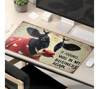 OGBD Funny Desk Accessories For Work A Cow Wearing A Red Heart-Patterned Dress With The Text It Fought Mouse Pad Funny Quotes Mouse Pad Desk Pads
