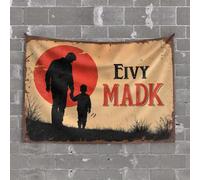 OGBD Funny Room Decor Father And Son Silhouette Against A Red Sun. Tapestry Unique Tapestry Dorm Decoration(75X100CM)