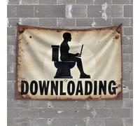 OGBD Kitchen Wall Sign A Person Is Sitting On A Toilet Using A Laptop With The Word Downloading Below It Tapestry Posters For Teens Decorative Signs For Home Decor(75X100CM)