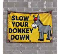 OGBD Man Cave Accessories And Decor Slow Your Donkey Down Sign With Cartoon Donkey Tapestry Tapsterys Wall Funny House Decor(100X150CM)
