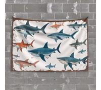 OGBD Man Cave Rules Various Types Of Sharks Illustrated. Tapestry Wall Decor For Dorm Room Tapestries(75X100CM)