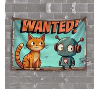 OGBD Man Cave Rules Wanted: Talkative Cat And Silent Robot Tapestry Tapestries Bar Stuff For Man Cave(100X150CM)