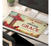 OGBD Mouse Pad Funny Work A Wooden Cross Adorned With Red Flowers And Birds Mouse Pad Mousepads Funny Office Supplies