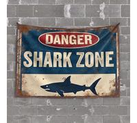 OGBD Tapestry Aesthetic Danger: Shark Zone. Tapestry Funny Home Decor Bedroom Door Decorations(100X150CM)