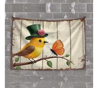 OGBD Tapestry For Bedroom Aesthetic A Bird With A Top Hat And A Butterfly. Tapestry Small Wall Tapestry Room Decor(75X100CM)