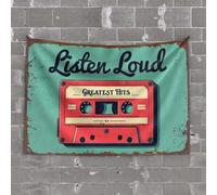 OGBD Tapestry For Bedroom Aesthetic Listen Loud: Greatest Hits Tape Tapestry Small Wall Tapestry Room Decor(75X100CM)