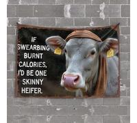OGBD Wood Kitchen Decor If Swearing Burnt Calories, I'D Be One Skinny Heifer. Tapestry Room Stuff Gifts For The Office(100X150CM)