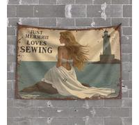 OGBD Wood Kitchen Decor Mermaid Sewing By The Sea. Tapestry Room Stuff Gifts For The Office(75X100CM)