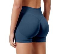 OGBK Women's Sport Shorts High Waisted Seamless Scrunch Ruched Bum Lifting Activewear Shorts Summer Tummy Control Yoga Gym Workout Running Shorts(Matt Blue-A1,L)