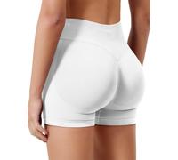 OGBK Women's Sport Shorts High Waisted Seamless Scrunch Ruched Bum Lifting Activewear Shorts Summer Tummy Control Yoga Gym Workout Running Shorts(White-A1,XS)