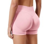 OGBK Women's Sport Shorts High Waisted Seamless Scrunch Ruched Bum Lifting Activewear Shorts Summer Tummy Control Yoga Gym Workout Running Shorts(Pink-A1,L)