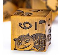 OGCOPHEN Metal DND Cat Dice Polyhedral RPG Dice Set with Gift Case for Dungeons Dragons Role Playing Game, 7PCS D and D Dice D6 D8 D10 D12 D20 D% (Antique Gold)