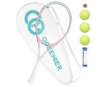 OGEENIER 27" Tennis Racket for Adults, Pre-Strung Tennis Racquet for Beginners, Lightweight and Recreational Rackets with 1 Overgrip and 3 Balls