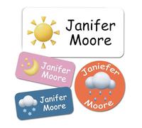 Ogelz Personalized Name Labels for Kids Custom Stcikers 137PCS Washable for Clothes and Gear Non Iron Waterproof for Kids Stuff Daycare Toddlers School Supplies Water Bottle Camp (Weather)