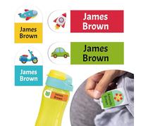 Ogelz Personalized Name Labels for Kids Custom Stcikers Washable Clothes Gear 0.7"X2.4" 18PCS and 0.9"X1.2" 38PCS Non Iron Waterproof Daycare Toddlers School Supply Water Bottle (Transport)