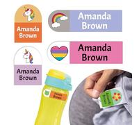 Ogelz Personalized Name Labels for Kids Custom Stcikers Washable Clothes Gear 0.7"X2.4" 18PCS and 0.9"X1.2" 38PCS Non Iron Waterproof Daycare Toddlers School Supply Water Bottle (Uni)