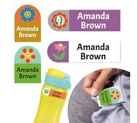 Ogelz Personalized Name Labels for Kids Custom Stcikers Washable Clothes Gear 0.7"X2.4" 18PCS and 0.9"X1.2" 38PCS Non Iron Waterproof Daycare Toddlers School Supply Water Bottle (Flower)