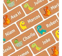 Ogelz Personalized Name Labels for Kids Custom Stcikers Washable for Clothes and Gear Non Iron Waterproof for Kids Stuff Daycare Toddlers School Supplies Water Bottle Camp (Dino Orange)