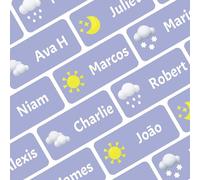 Ogelz Personalized Name Labels for Kids Custom Stcikers Washable for Clothes and Gear Non Iron Waterproof for Kids Stuff Daycare Toddlers School Supplies Water Bottle Camp (Weather Purple)