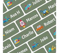 Ogelz Personalized Name Labels for Kids Custom Stcikers Washable for Clothes No-Iron Size 1.2”X0.5” Waterproof Self-Adhesive Labels for Daycare Toddlers School Kids Stuff Parents (Transport Green)