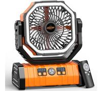 OGERY F6 Camping Fan, Portable Battery Operated Fan with 20000mAh Rechargeable Battery, LED Lantern, Remote Control and Oscillating - 4 Speeds for Tent, Travel