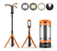 OGERY Rechargeable 10000mAh Camping Light with Stand 6.5 ft Max Height, Cordless Work Light with 3 LED Lamp Heads, 2200 Lumens Dimmable Magnetic Emergency Flashlight with Detachable Tripod, Orange