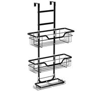 Ogetok 2-Tier Shower Caddy Hanging, Over Door Shower Rack Tidy Holders Bathroom Storage Shelves, Hanging Bathroom Organiser Shelf with 2 Soap Holders & 4 Hooks (No Drilling, Black)