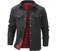 Ogfao Jacket for Men Lightweight Long Sleeved Snap Flannel Lined Shirts Plaid Western Jackets, Black, S