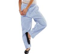 Ogfao Women's Plaid Pant Gingham Lounge Pants Wide Leg Mid Rise Elastic Waist Checkered Long Trousers with Pockets, Blue, S